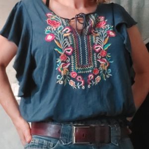 Anthropologie Y2K style boho ruffled sleeve M